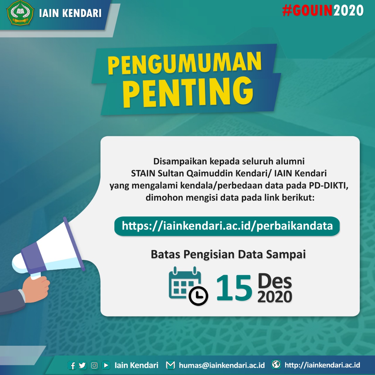 PERBAIKAN PENDATAAN ALUMNI STAIN SULTAN QAIMUDDIN  KENDARI / IAIN KENDARI PADA PDDIKTI
